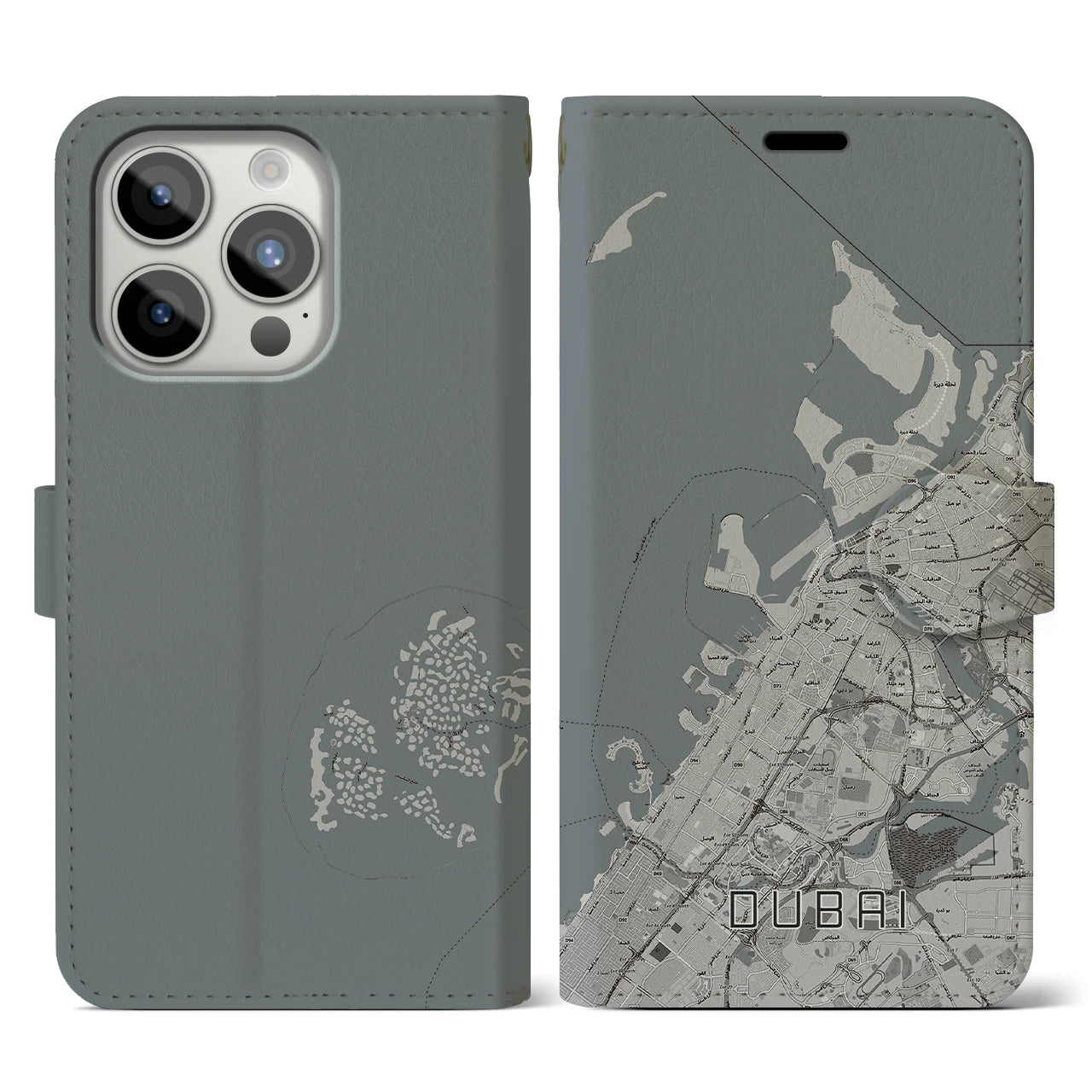 【ドバイ(アラブ首長国連邦)】地図柄iPhoneケース(手帳タイプ)モノトーン・iPhone 15 Pro 用