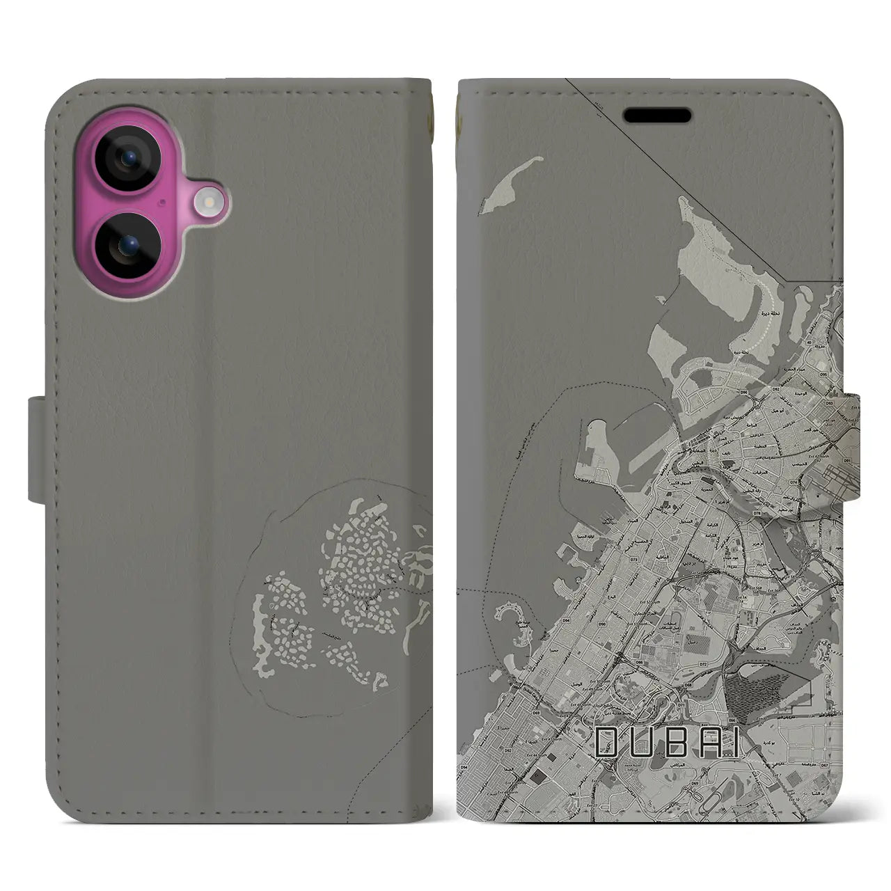 【ドバイ(アラブ首長国連邦)】地図柄iPhoneケース(手帳タイプ)モノトーン・iPhone 16 Pro 用