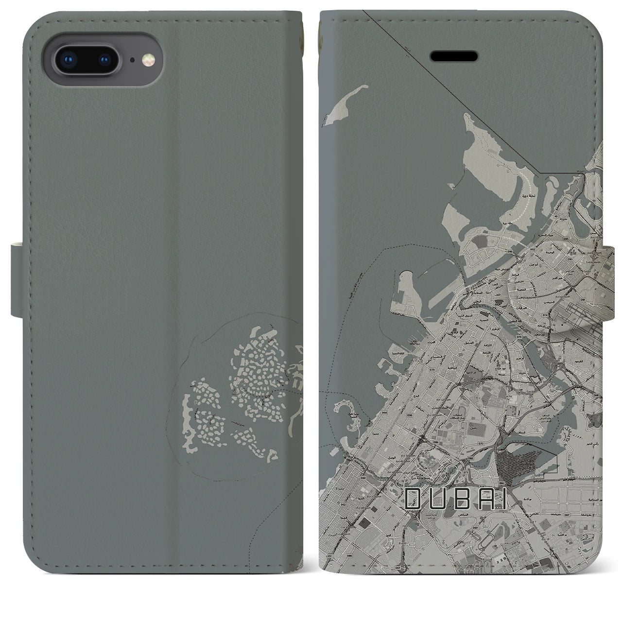 【ドバイ(アラブ首長国連邦)】地図柄iPhoneケース(手帳タイプ)モノトーン・iPhone 8Plus /7Plus / 6sPlus / 6Plus 用