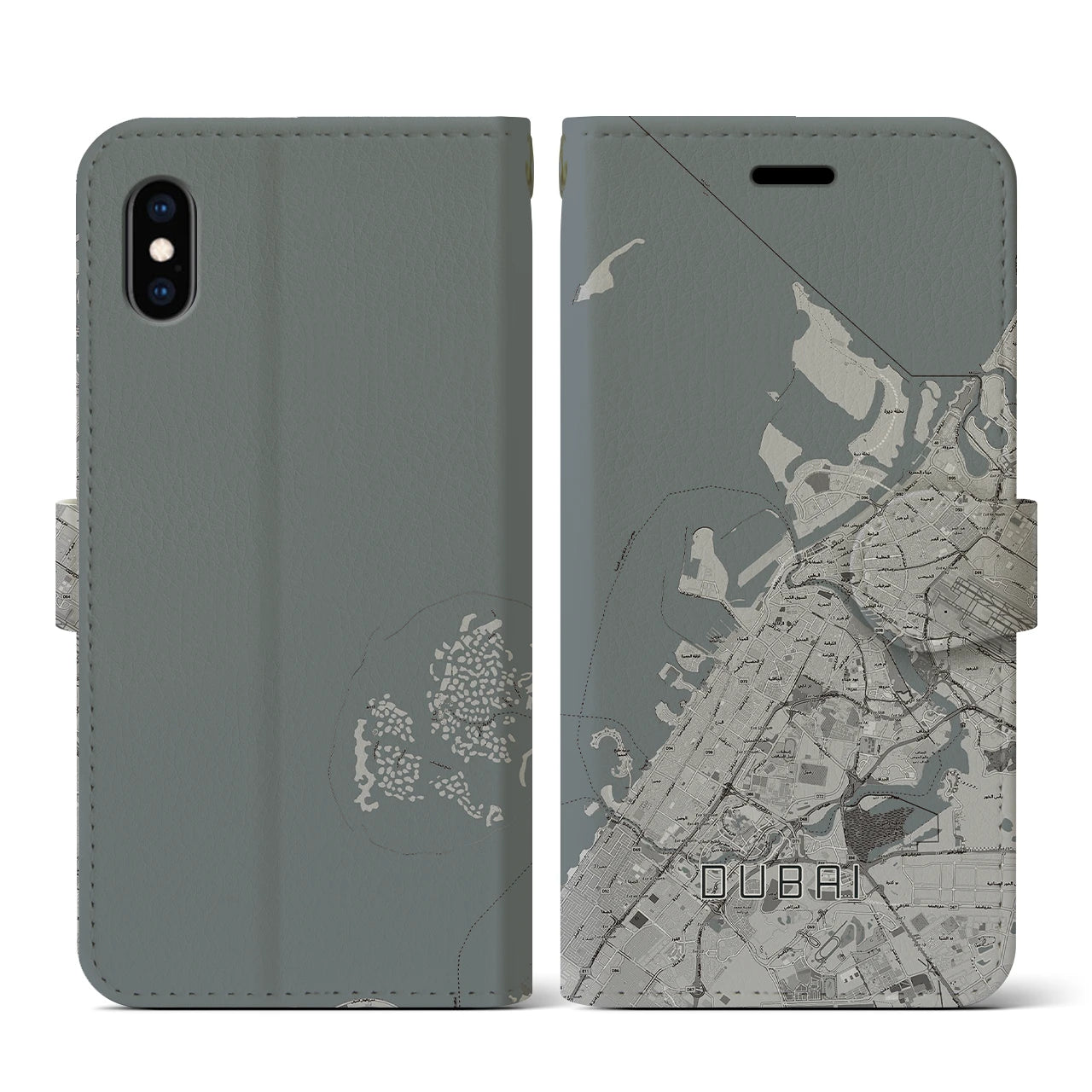 【ドバイ(アラブ首長国連邦)】地図柄iPhoneケース(手帳タイプ)モノトーン・iPhone XS / X 用