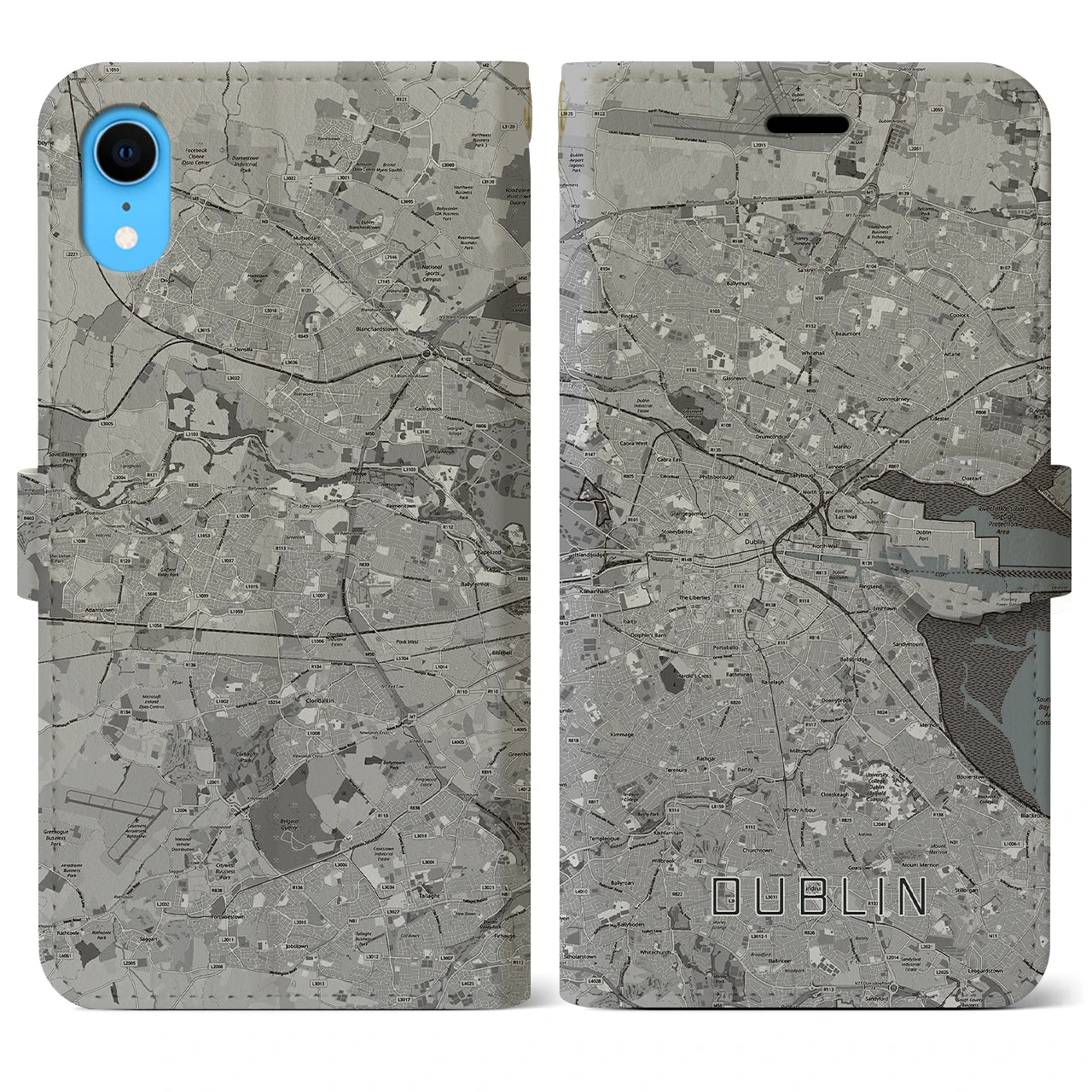 【ダブリン(アイルランド)】地図柄iPhoneケース(手帳タイプ)モノトーン・iPhone XR 用