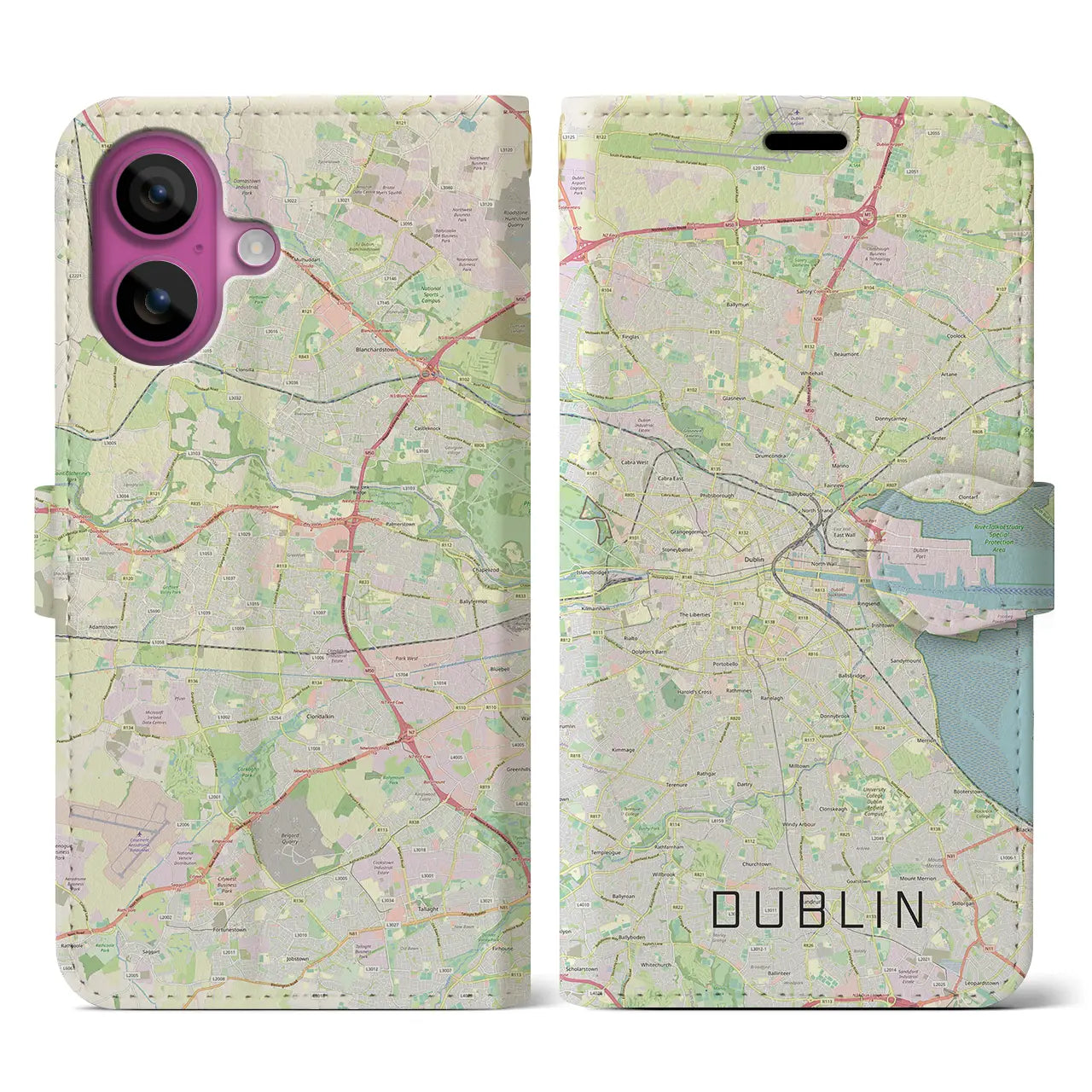【ダブリン(アイルランド)】地図柄iPhoneケース(手帳タイプ)ナチュラル・iPhone 16 Pro 用