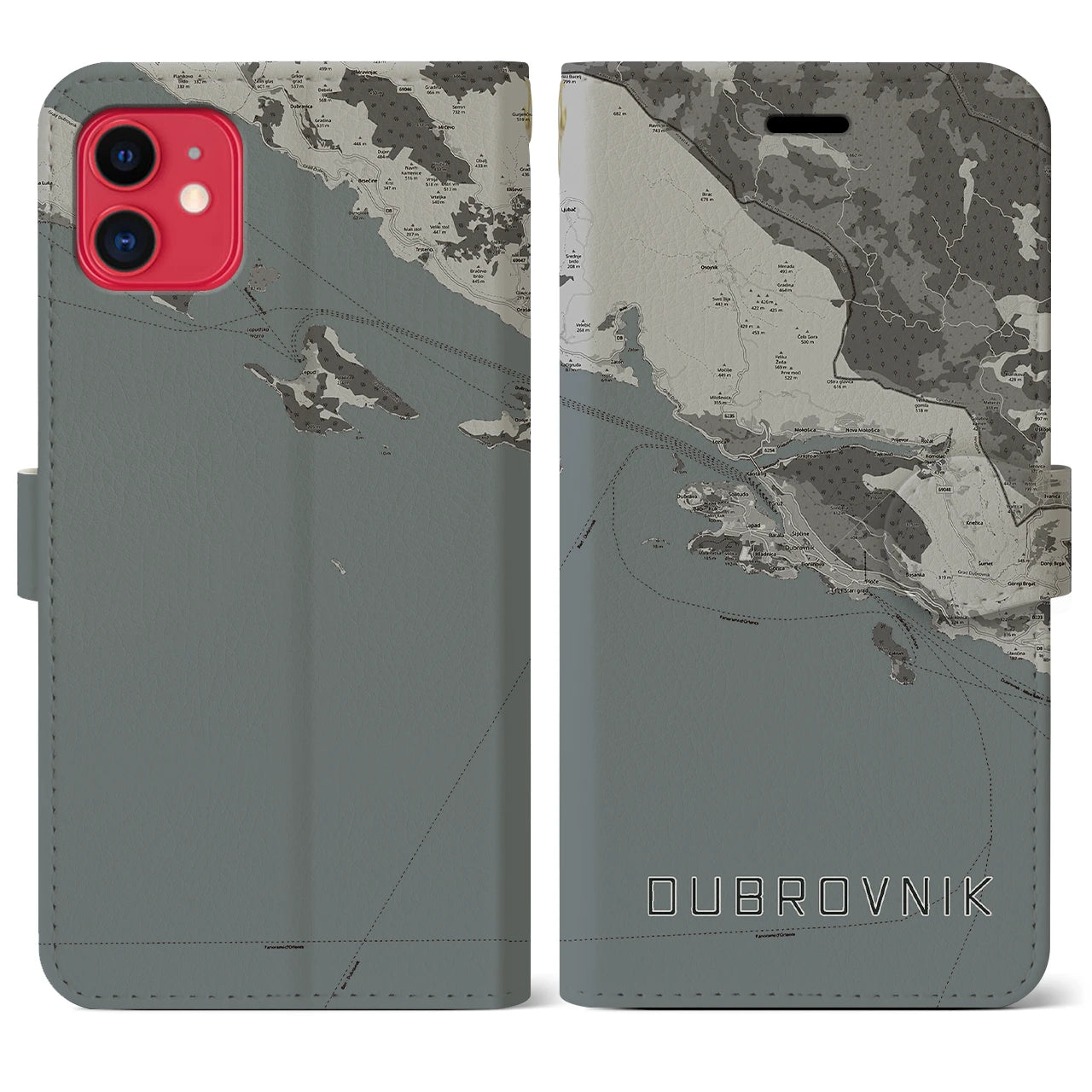 【ドゥブロヴニク(クロアチア)】地図柄iPhoneケース(手帳タイプ)モノトーン・iPhone 11 用