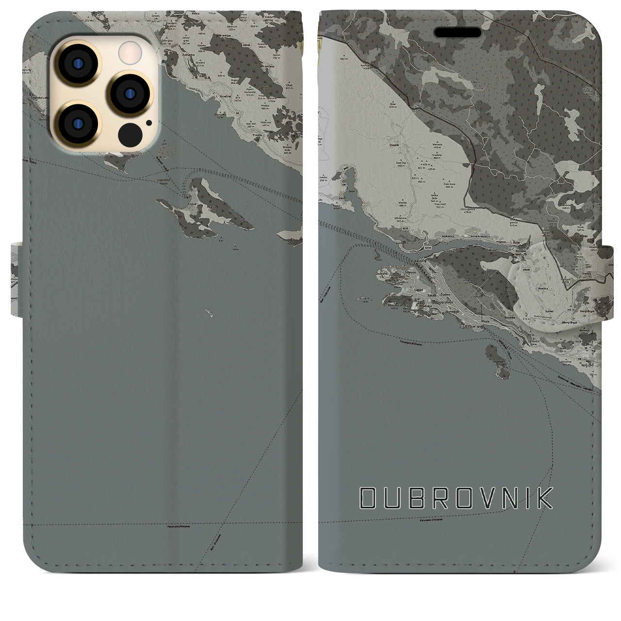 【ドゥブロヴニク(クロアチア)】地図柄iPhoneケース(手帳タイプ)モノトーン・iPhone 12 Pro Max 用