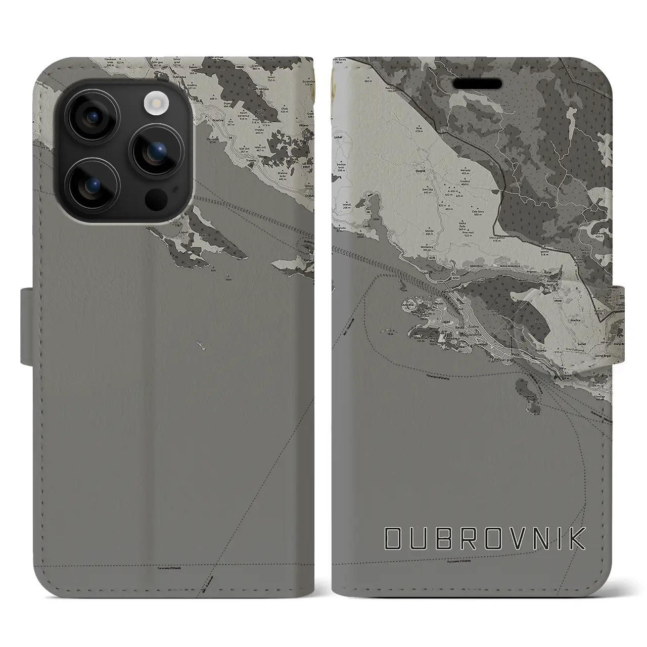 【ドゥブロヴニク(クロアチア)】地図柄iPhoneケース(手帳タイプ)モノトーン・iPhone 16 用