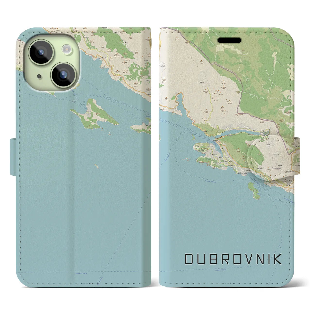 【ドゥブロヴニク(クロアチア)】地図柄iPhoneケース(手帳タイプ)ナチュラル・iPhone 15 用