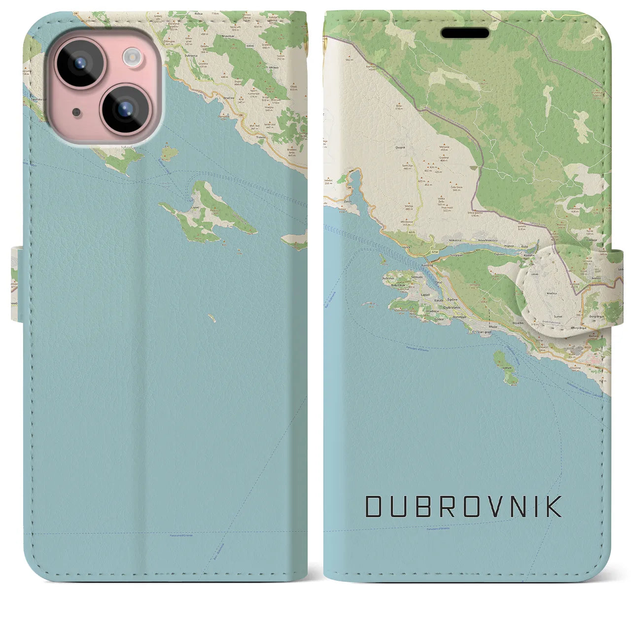 【ドゥブロヴニク(クロアチア)】地図柄iPhoneケース(手帳タイプ)ナチュラル・iPhone 15 Plus 用
