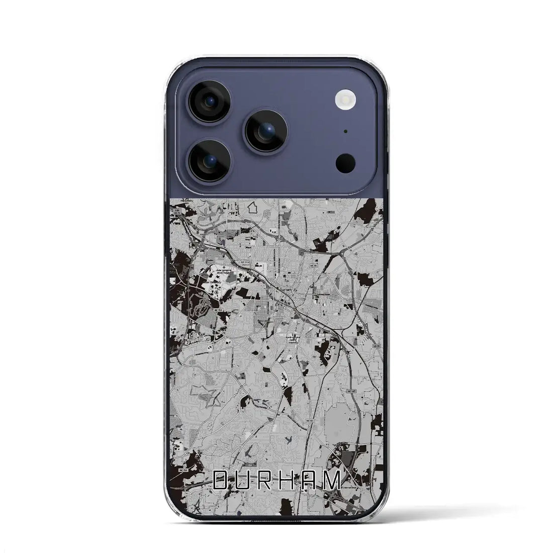 【ダーラム(アメリカ)】地図柄iPhoneケース(クリアタイプ)モノトーン・iPhone 17 Pro Max 用