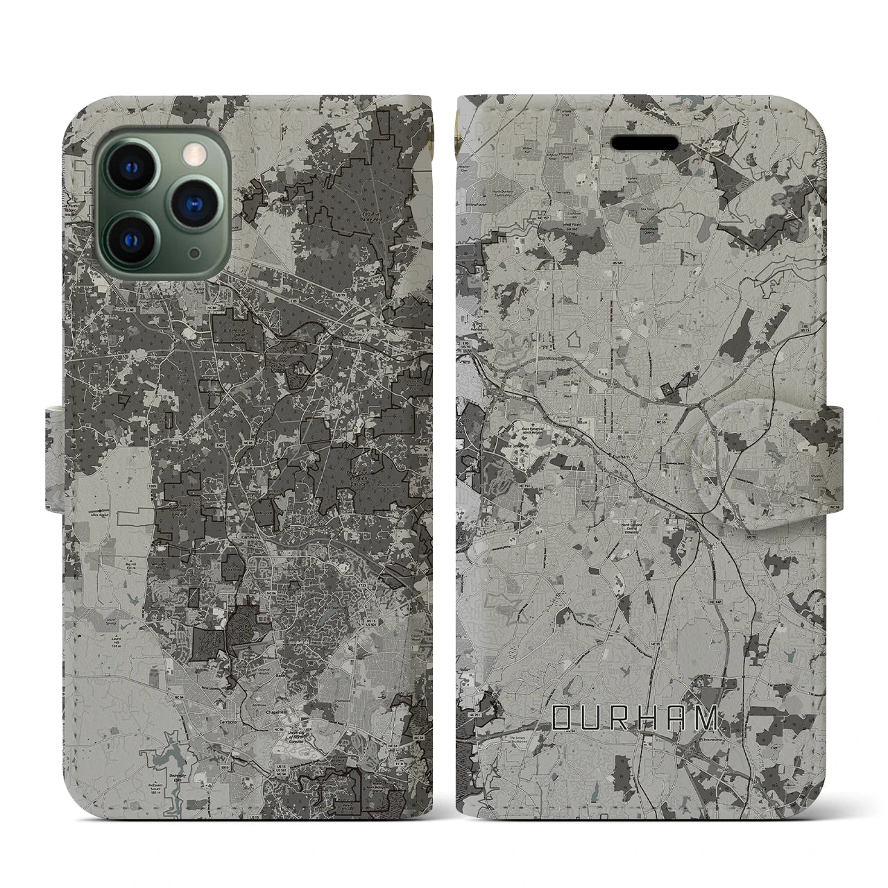 【ダーラム(アメリカ)】地図柄iPhoneケース(手帳タイプ)モノトーン・iPhone 11 Pro 用