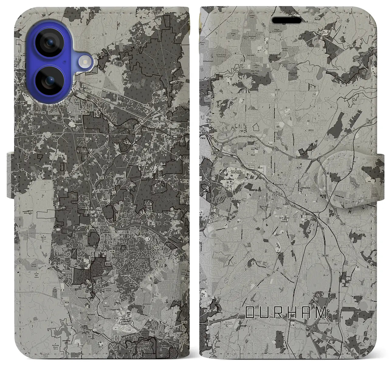 【ダーラム(アメリカ)】地図柄iPhoneケース(手帳タイプ)モノトーン・iPhone 16 Pro Max 用