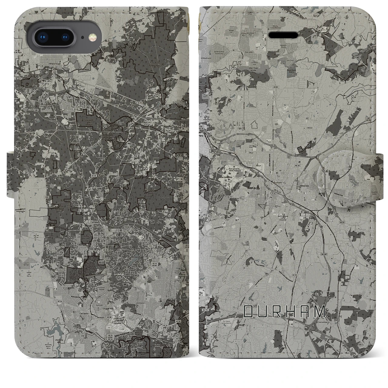 【ダーラム(アメリカ)】地図柄iPhoneケース(手帳タイプ)モノトーン・iPhone 8Plus /7Plus / 6sPlus / 6Plus 用