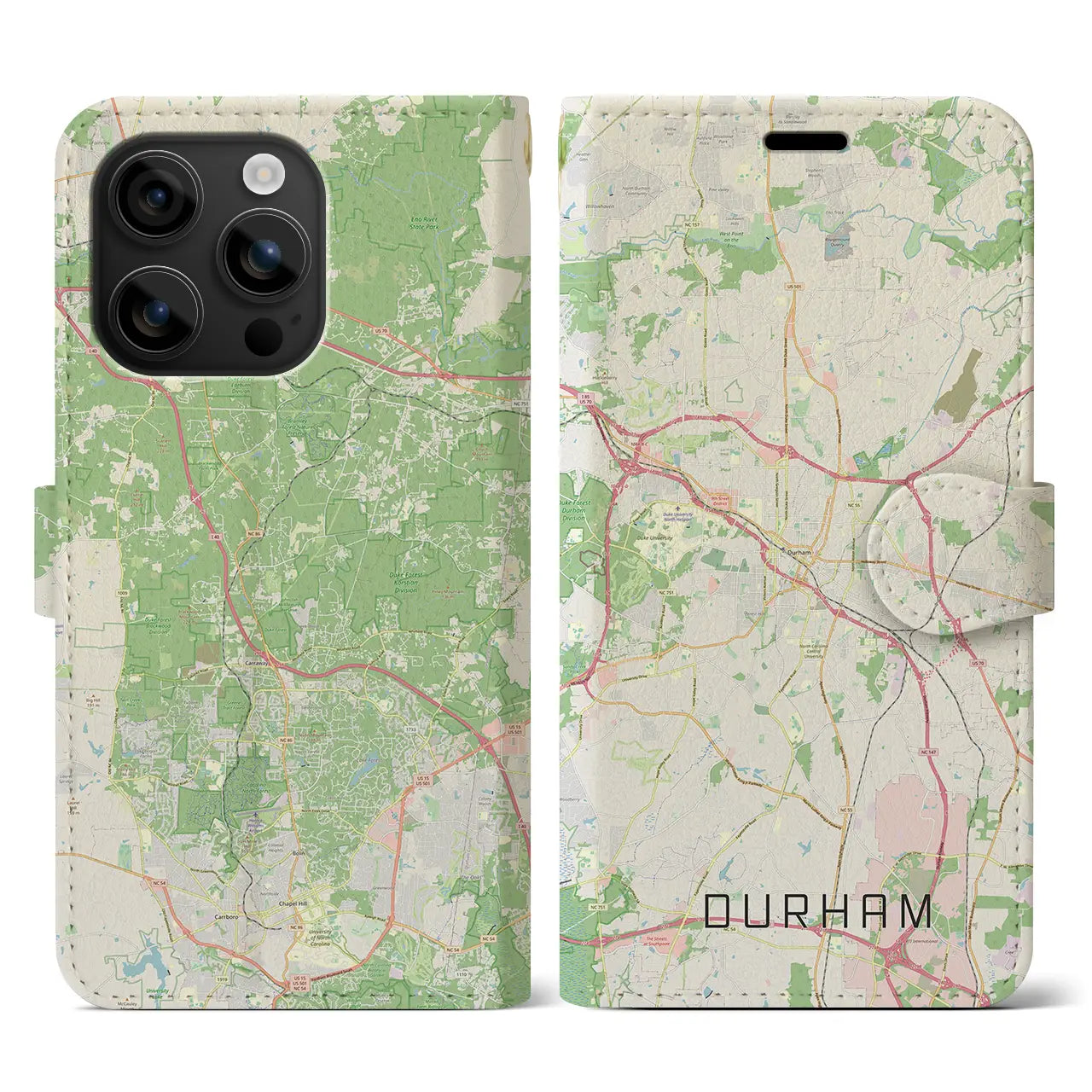 【ダーラム(アメリカ)】地図柄iPhoneケース(手帳タイプ)ナチュラル・iPhone 16 用