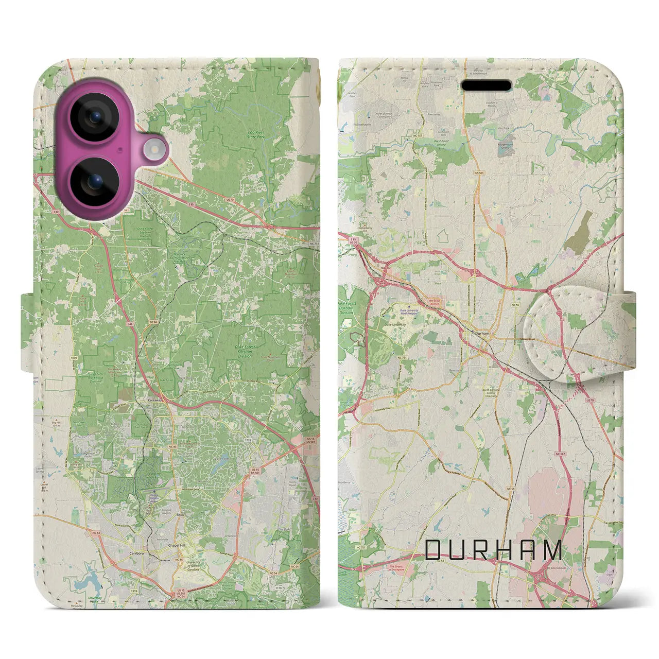 【ダーラム(アメリカ)】地図柄iPhoneケース(手帳タイプ)ナチュラル・iPhone 16 Pro 用