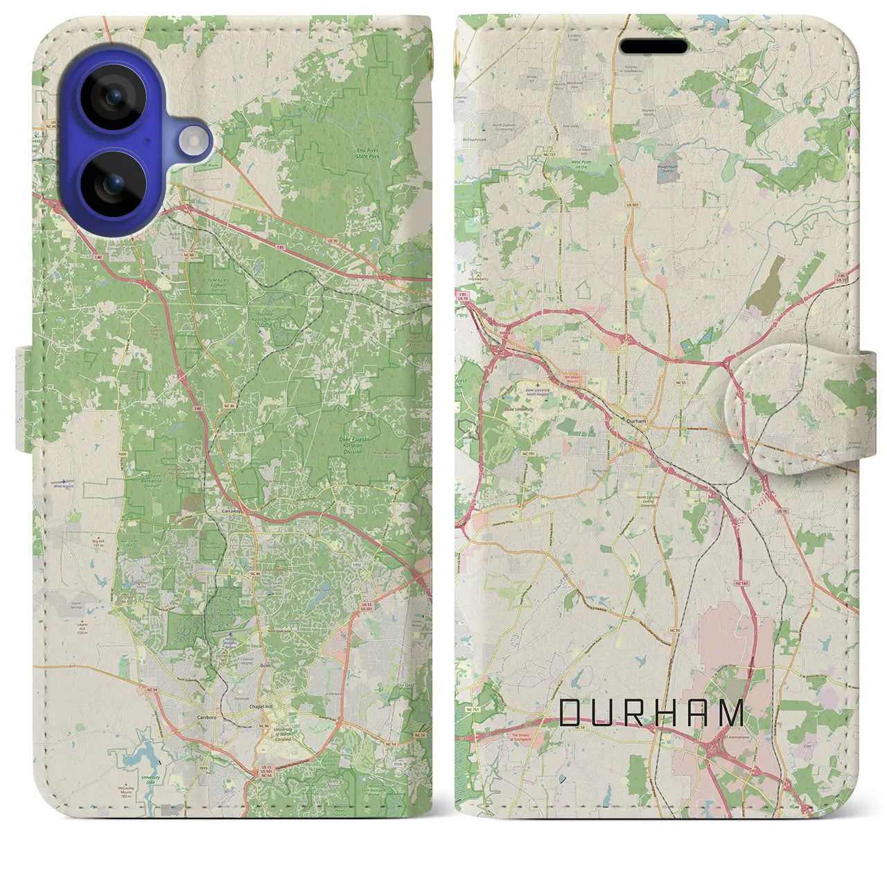 【ダーラム(アメリカ)】地図柄iPhoneケース(手帳タイプ)ナチュラル・iPhone 16 Pro Max 用