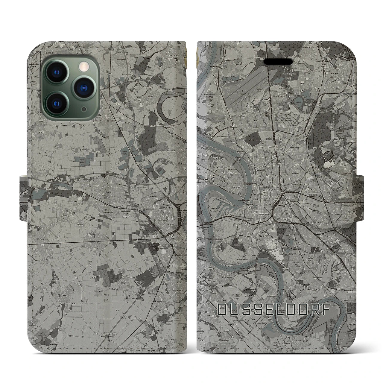 【デュッセルドルフ(ドイツ)】地図柄iPhoneケース(手帳タイプ)モノトーン・iPhone 11 Pro 用