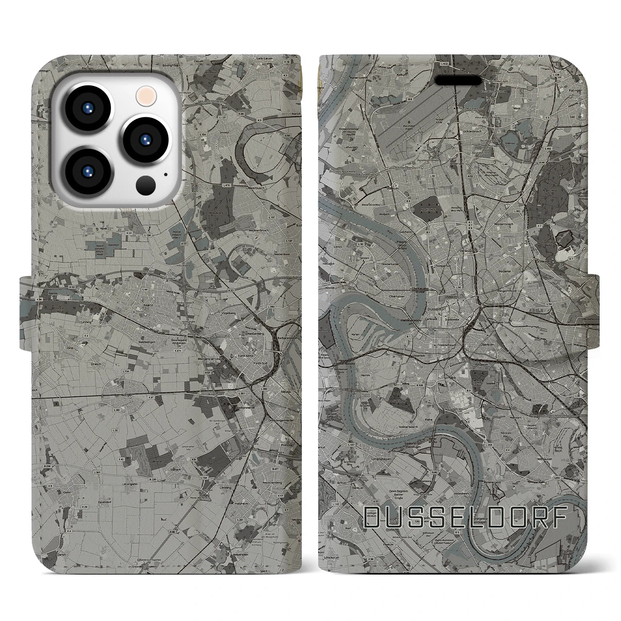 【デュッセルドルフ(ドイツ)】地図柄iPhoneケース(手帳タイプ)