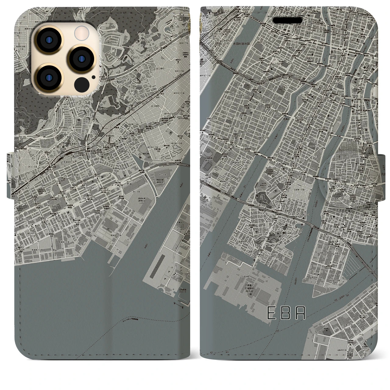 【江波(広島県)】地図柄iPhoneケース(手帳タイプ)