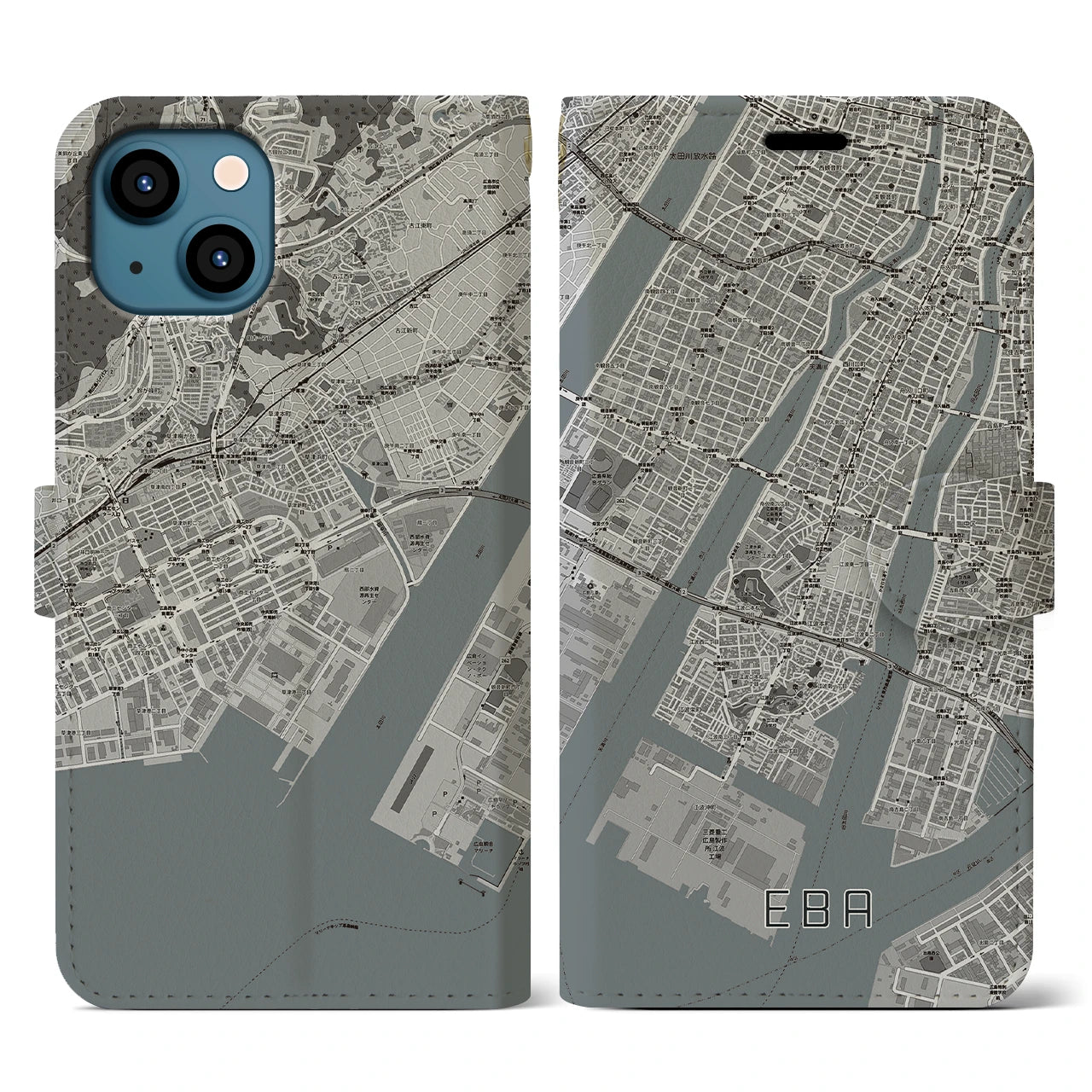 【江波(広島県)】地図柄iPhoneケース(手帳タイプ)