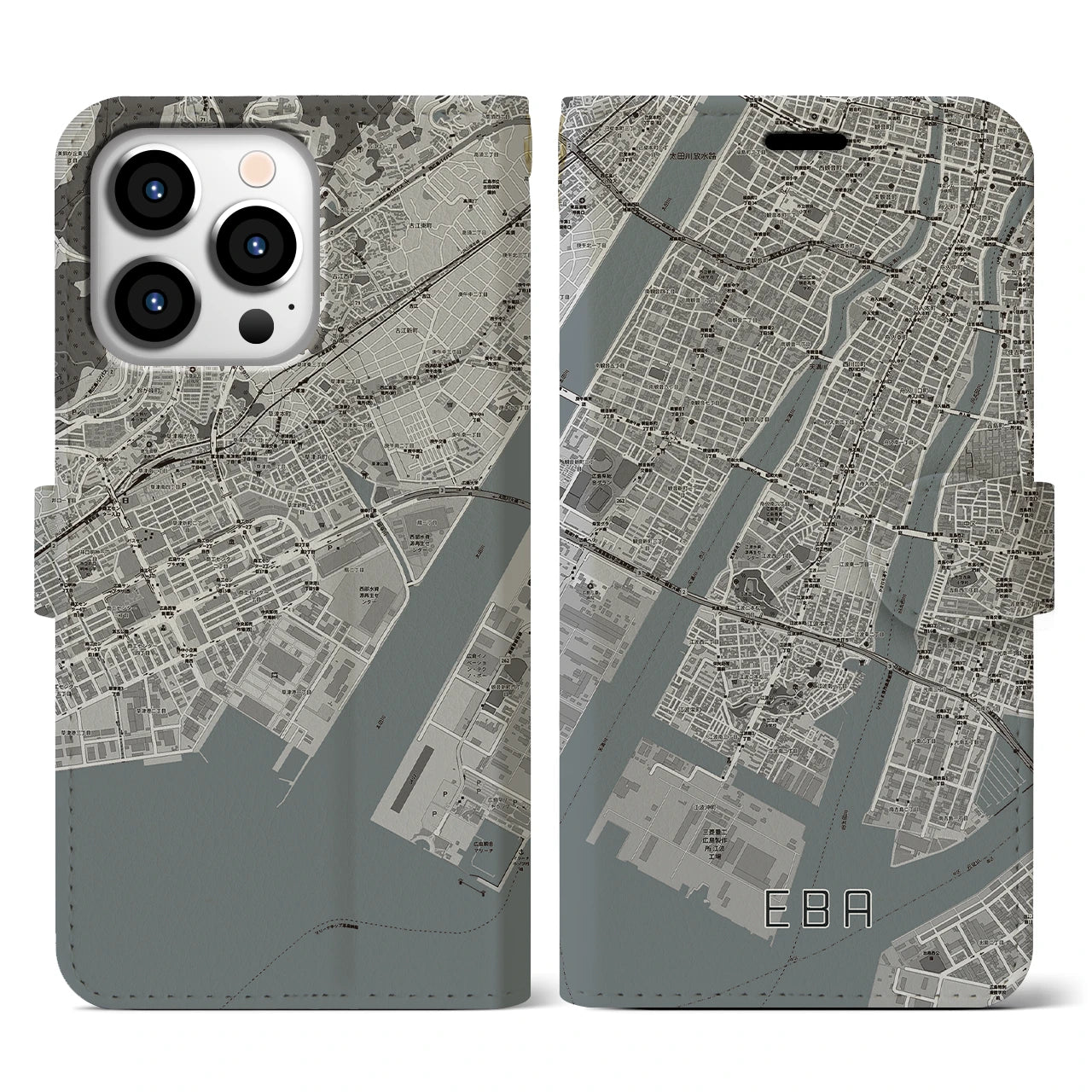 【江波(広島県)】地図柄iPhoneケース(手帳タイプ)