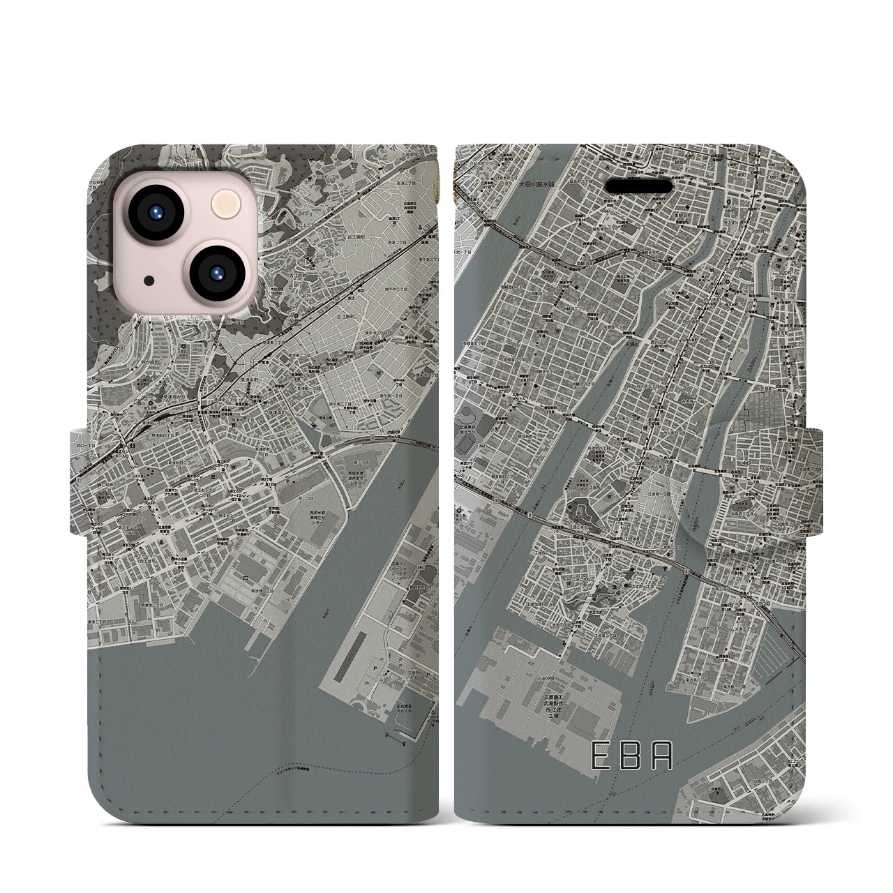 【江波(広島県)】地図柄iPhoneケース(手帳タイプ)