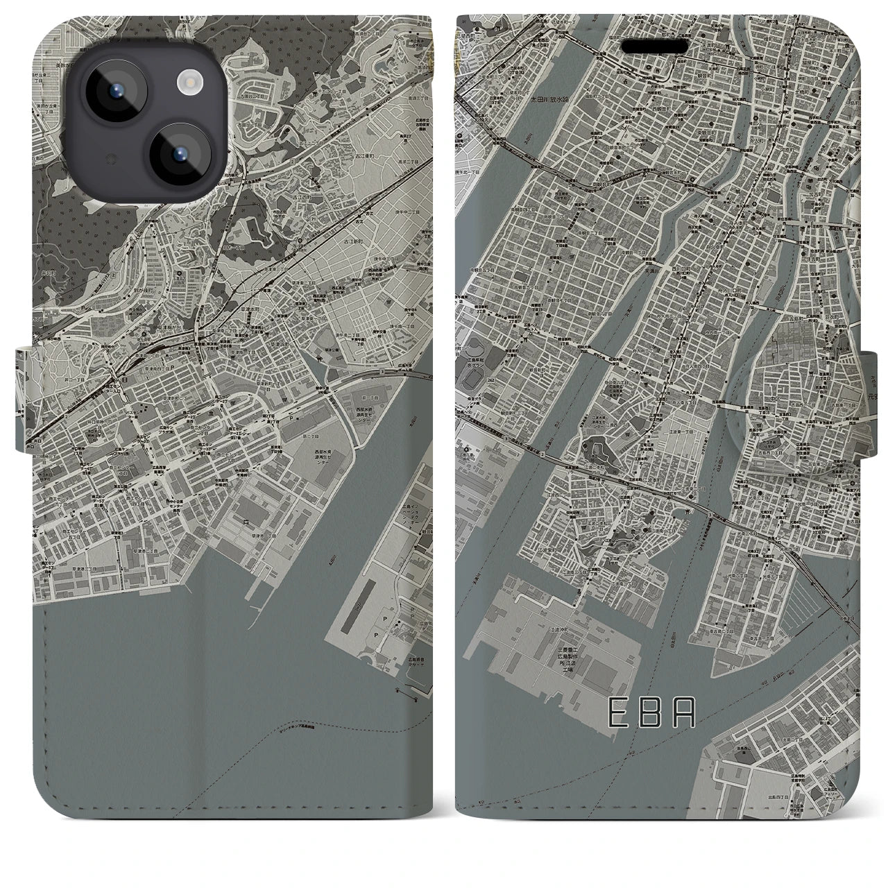 【江波(広島県)】地図柄iPhoneケース(手帳タイプ)