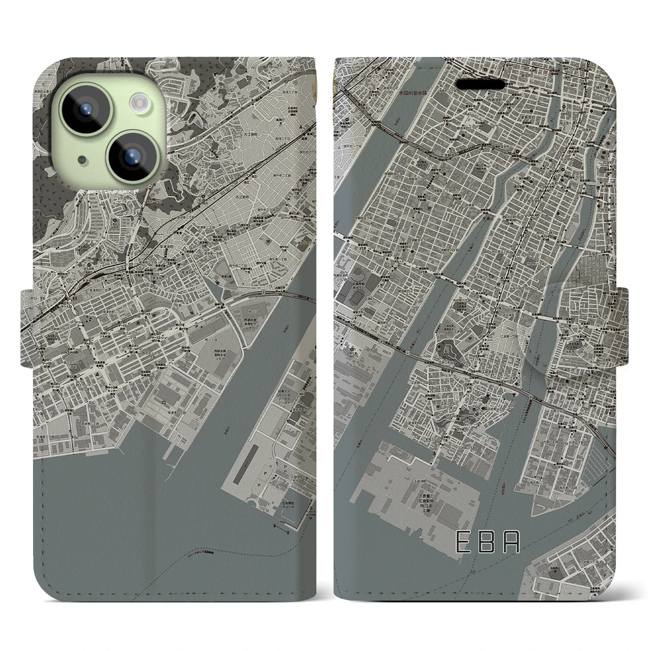 【江波(広島県)】地図柄iPhoneケース(手帳タイプ)