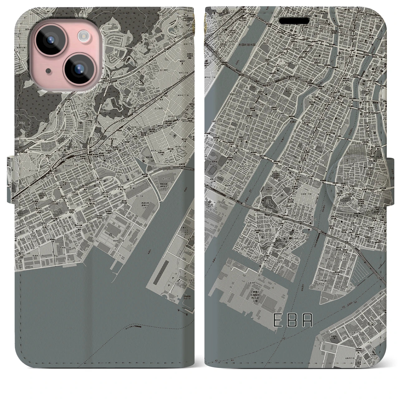 【江波(広島県)】地図柄iPhoneケース(手帳タイプ)