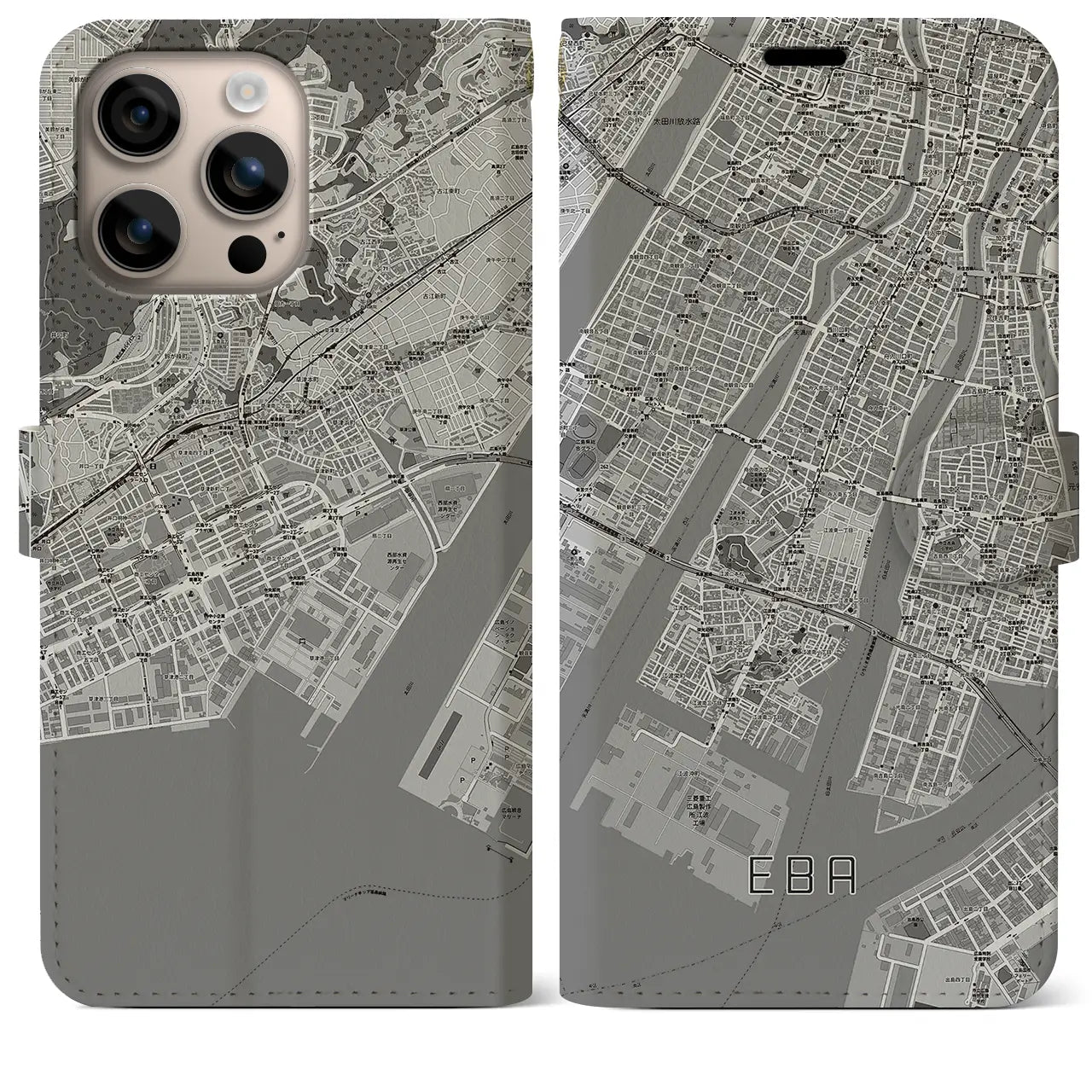 【江波(広島県)】地図柄iPhoneケース(手帳タイプ)