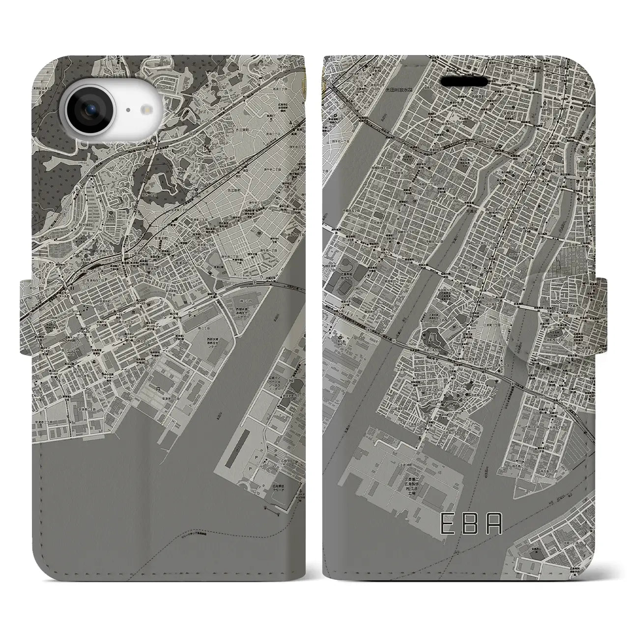 【江波(広島県)】地図柄iPhoneケース(手帳タイプ)