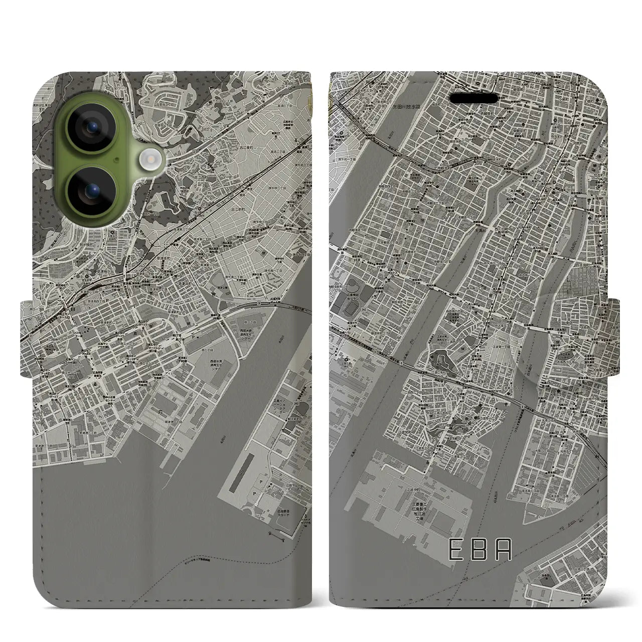 【江波(広島県)】地図柄iPhoneケース(手帳タイプ)