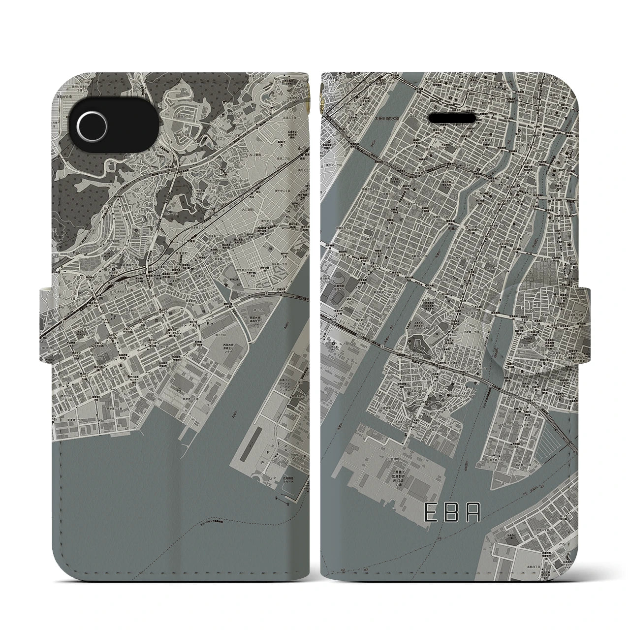 【江波(広島県)】地図柄iPhoneケース(手帳タイプ)