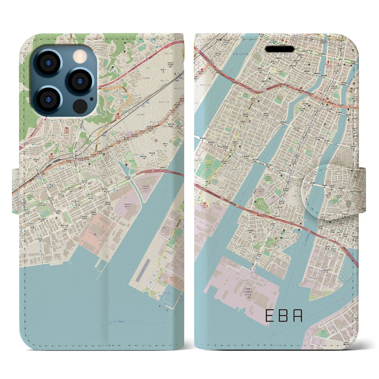 【江波(広島県)】地図柄iPhoneケース(手帳タイプ)