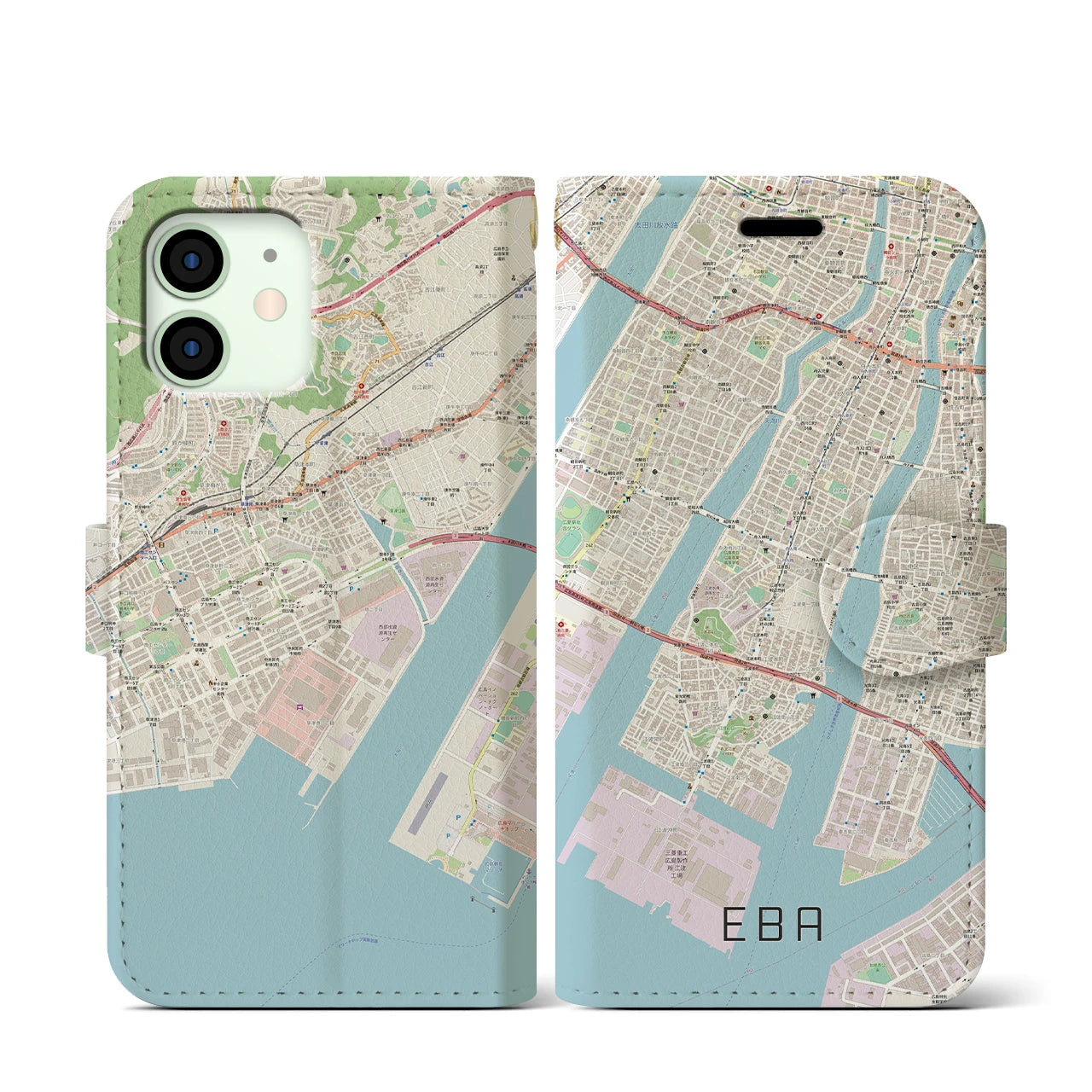 【江波(広島県)】地図柄iPhoneケース(手帳タイプ)