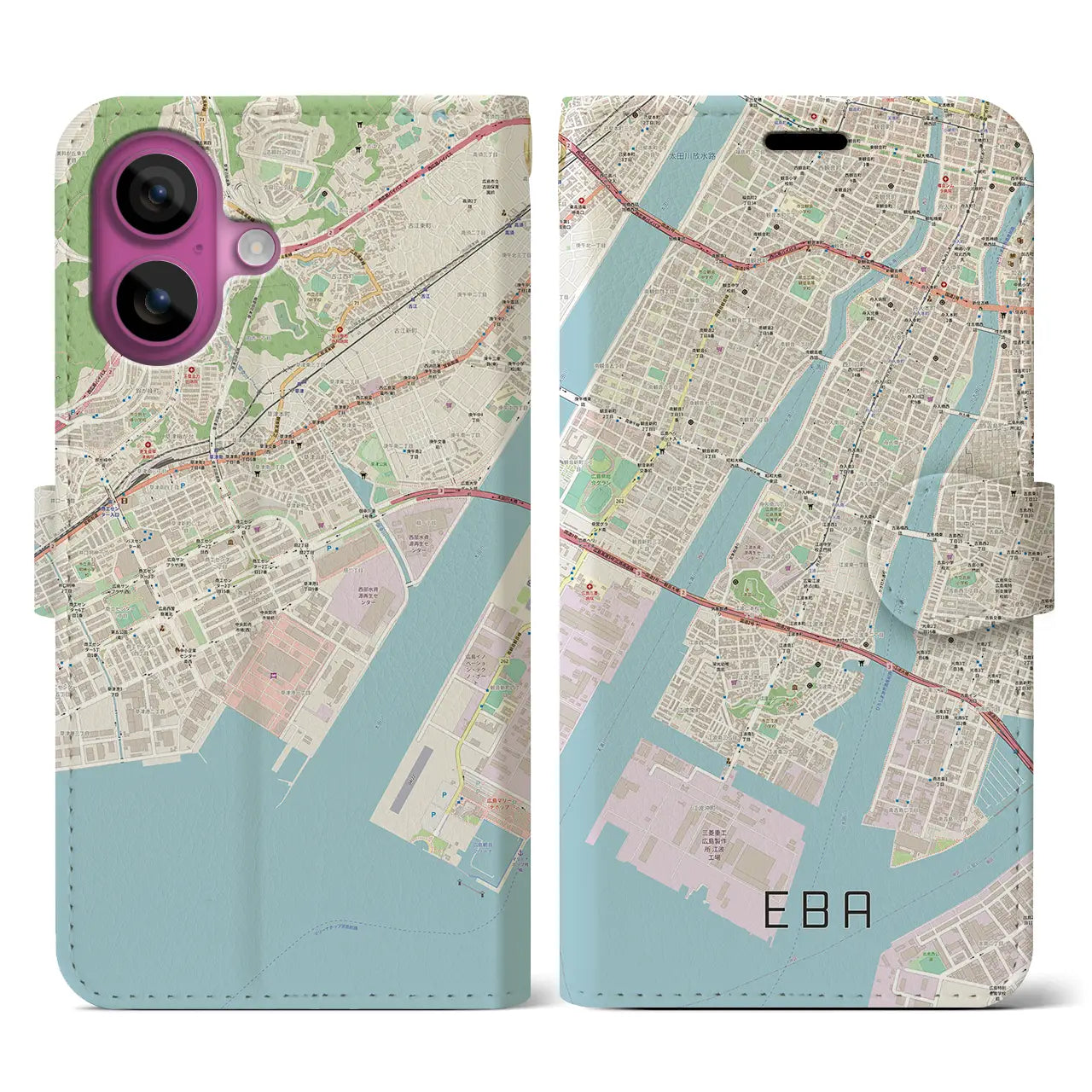 【江波(広島県)】地図柄iPhoneケース(手帳タイプ)