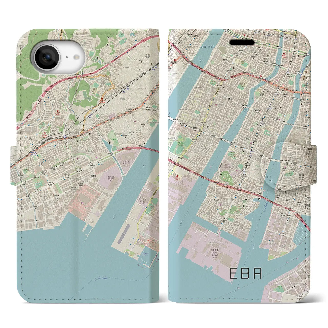 【江波(広島県)】地図柄iPhoneケース(手帳タイプ)