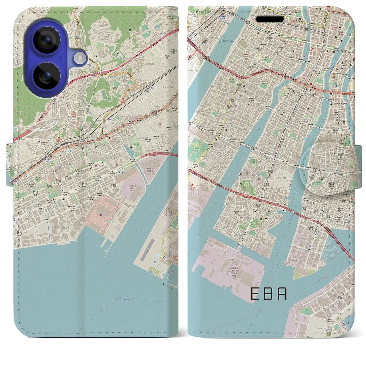 【江波(広島県)】地図柄iPhoneケース(手帳タイプ)
