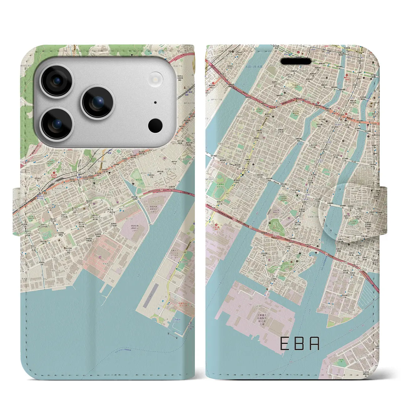 【江波(広島県)】地図柄iPhoneケース(手帳タイプ)