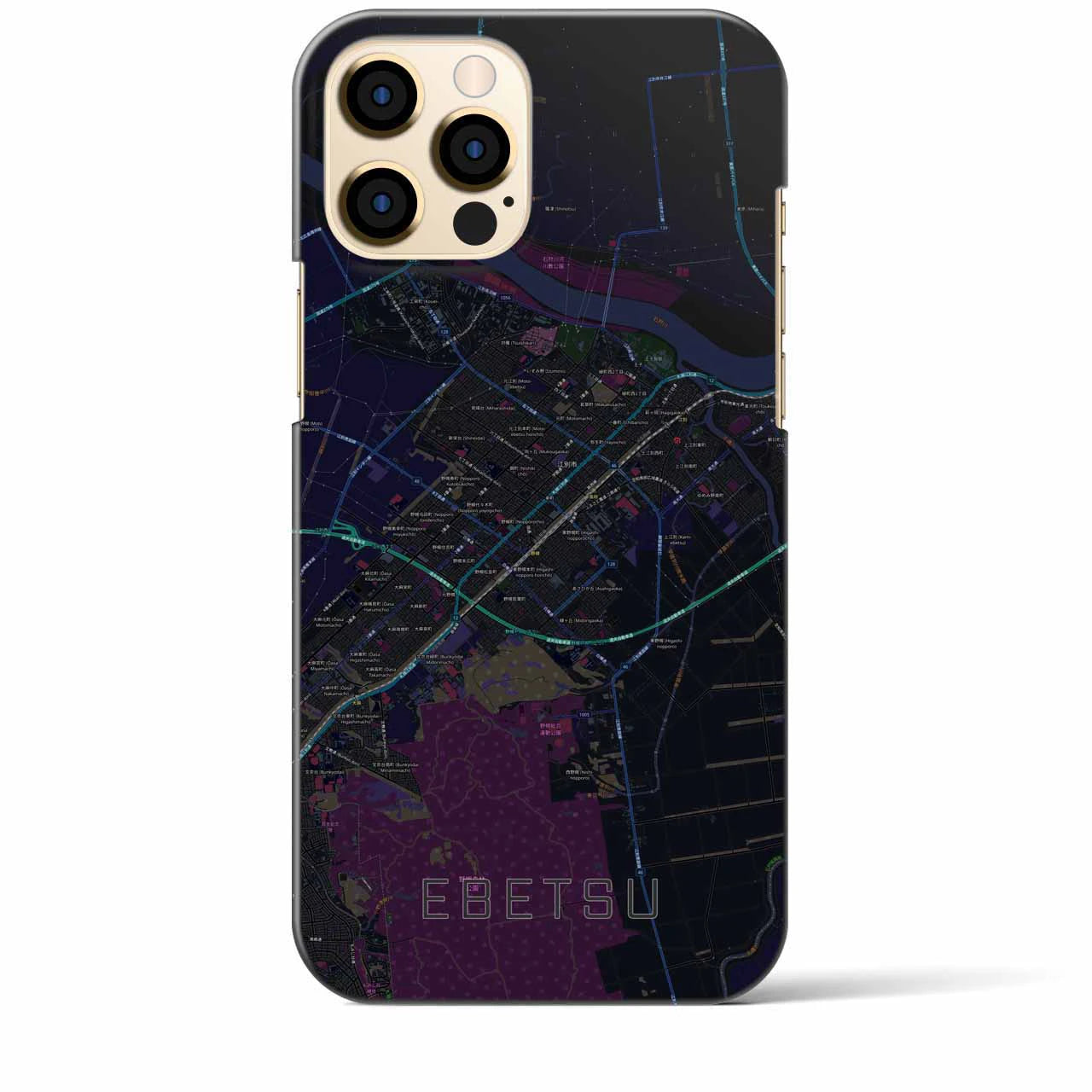 【江別(北海道)】地図柄iPhoneケース(バックカバータイプ)ブラック・iPhone 12 Pro Max 用