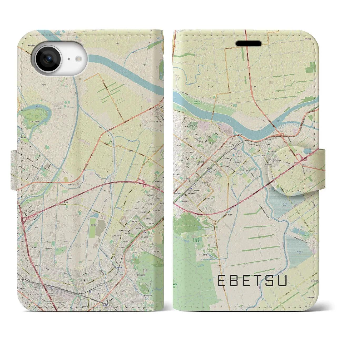 【江別(北海道)】地図柄iPhoneケース(手帳タイプ)