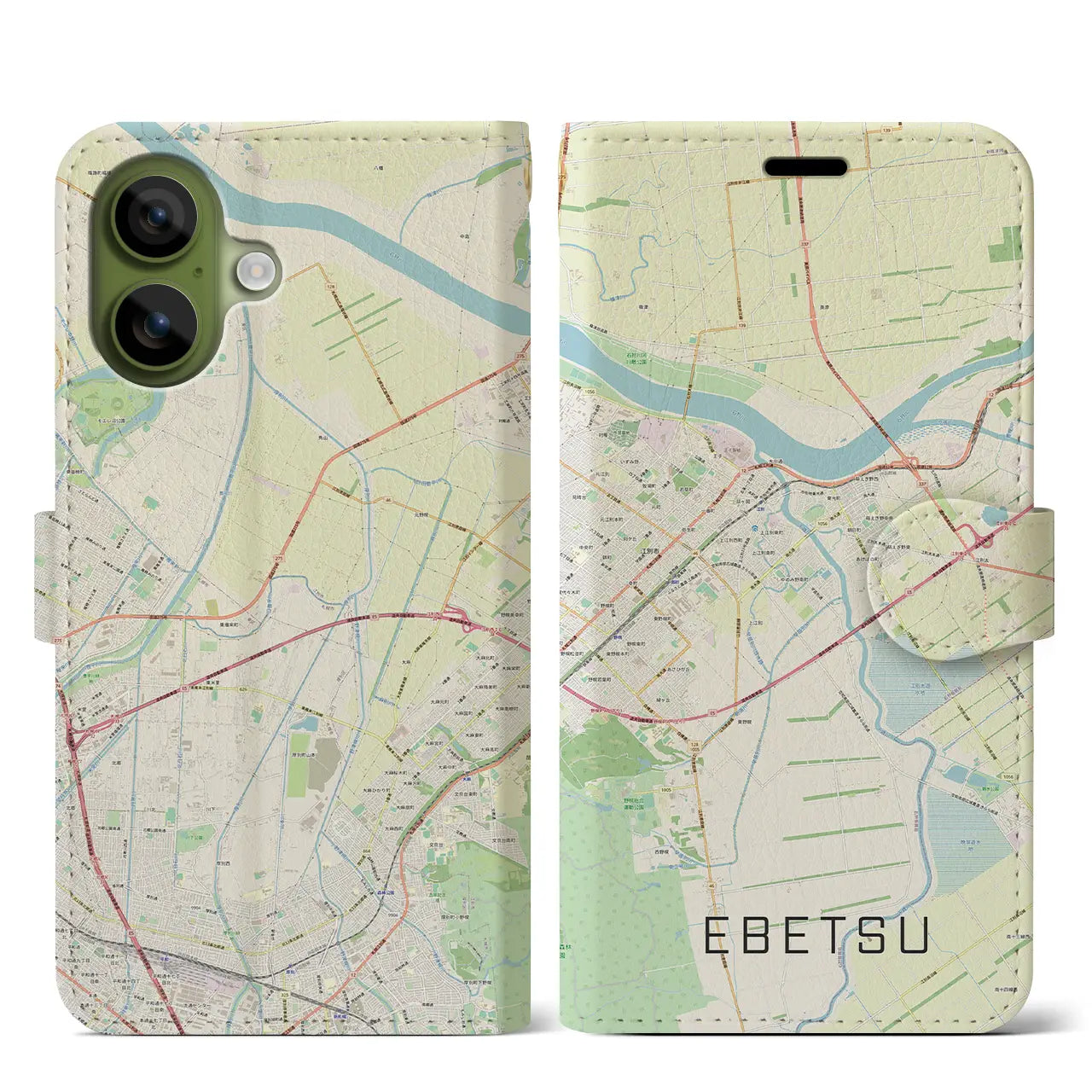 【江別(北海道)】地図柄iPhoneケース(手帳タイプ)ナチュラル・iPhone 17 Pro Max 用