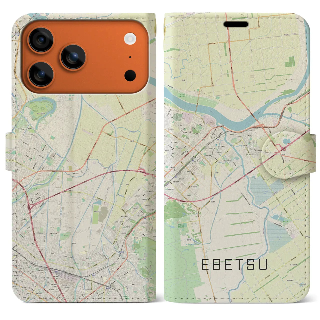 【江別(北海道)】地図柄iPhoneケース(手帳タイプ)