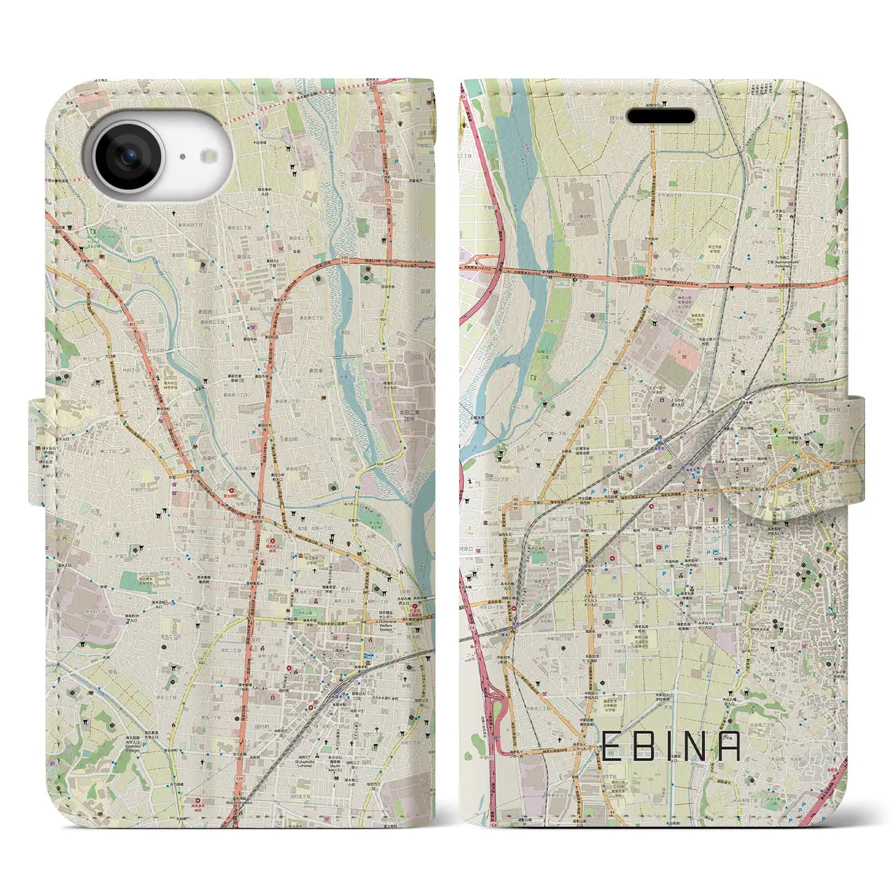 【海老名(神奈川県)】地図柄iPhoneケース(手帳タイプ)