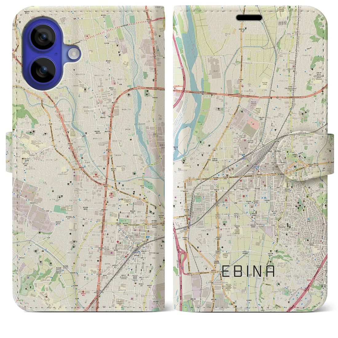 【海老名(神奈川県)】地図柄iPhoneケース(手帳タイプ)ナチュラル・iPhone 16 Pro Max 用