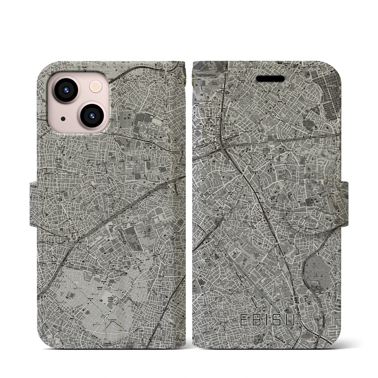 【恵比寿(東京都)】地図柄iPhoneケース(手帳タイプ)モノトーン・iPhone 13 mini 用