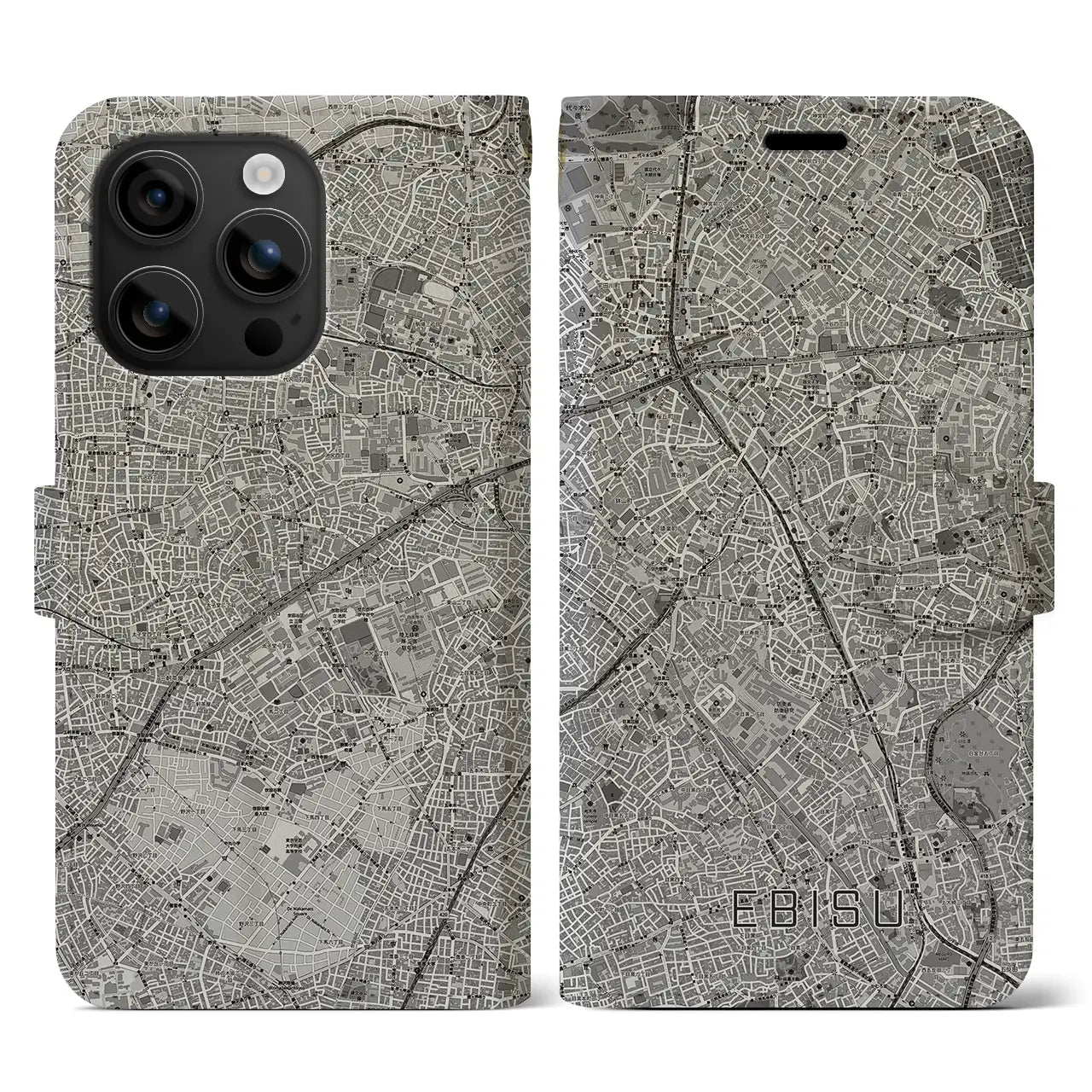 【恵比寿(東京都)】地図柄iPhoneケース(手帳タイプ)モノトーン・iPhone 16 用