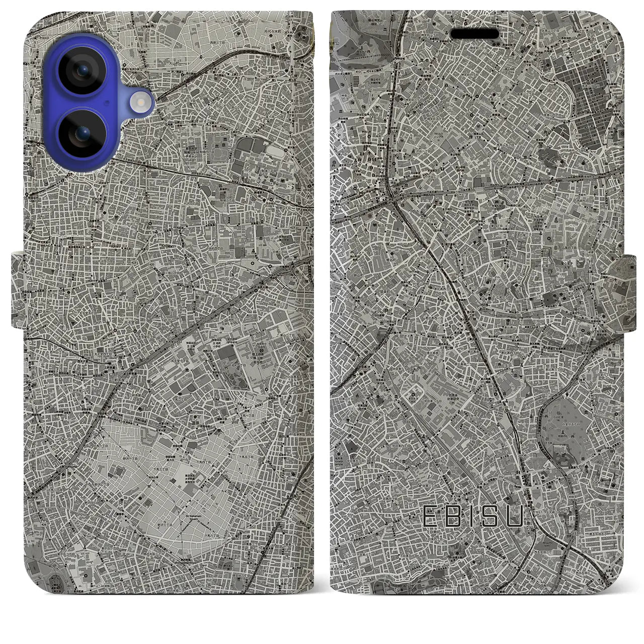 【恵比寿(東京都)】地図柄iPhoneケース(手帳タイプ)モノトーン・iPhone 16 Pro Max 用