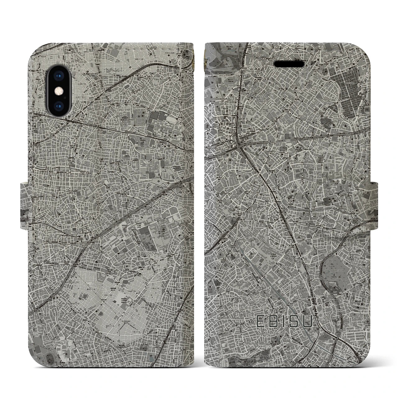 【恵比寿(東京都)】地図柄iPhoneケース(手帳タイプ)モノトーン・iPhone XS / X 用