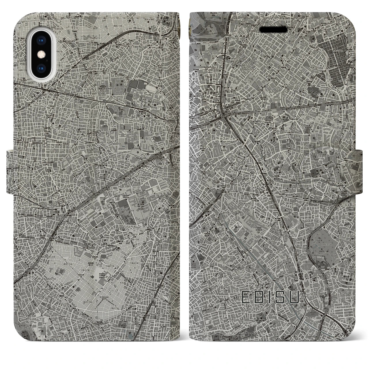 【恵比寿(東京都)】地図柄iPhoneケース(手帳タイプ)モノトーン・iPhone XS Max 用