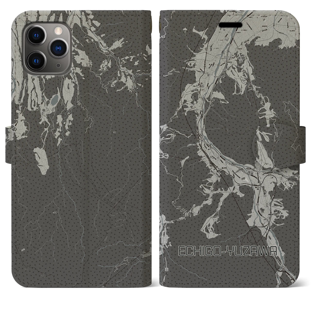 【越後湯沢(新潟県)】地図柄iPhoneケース(手帳タイプ)モノトーン・iPhone 11 Pro Max 用