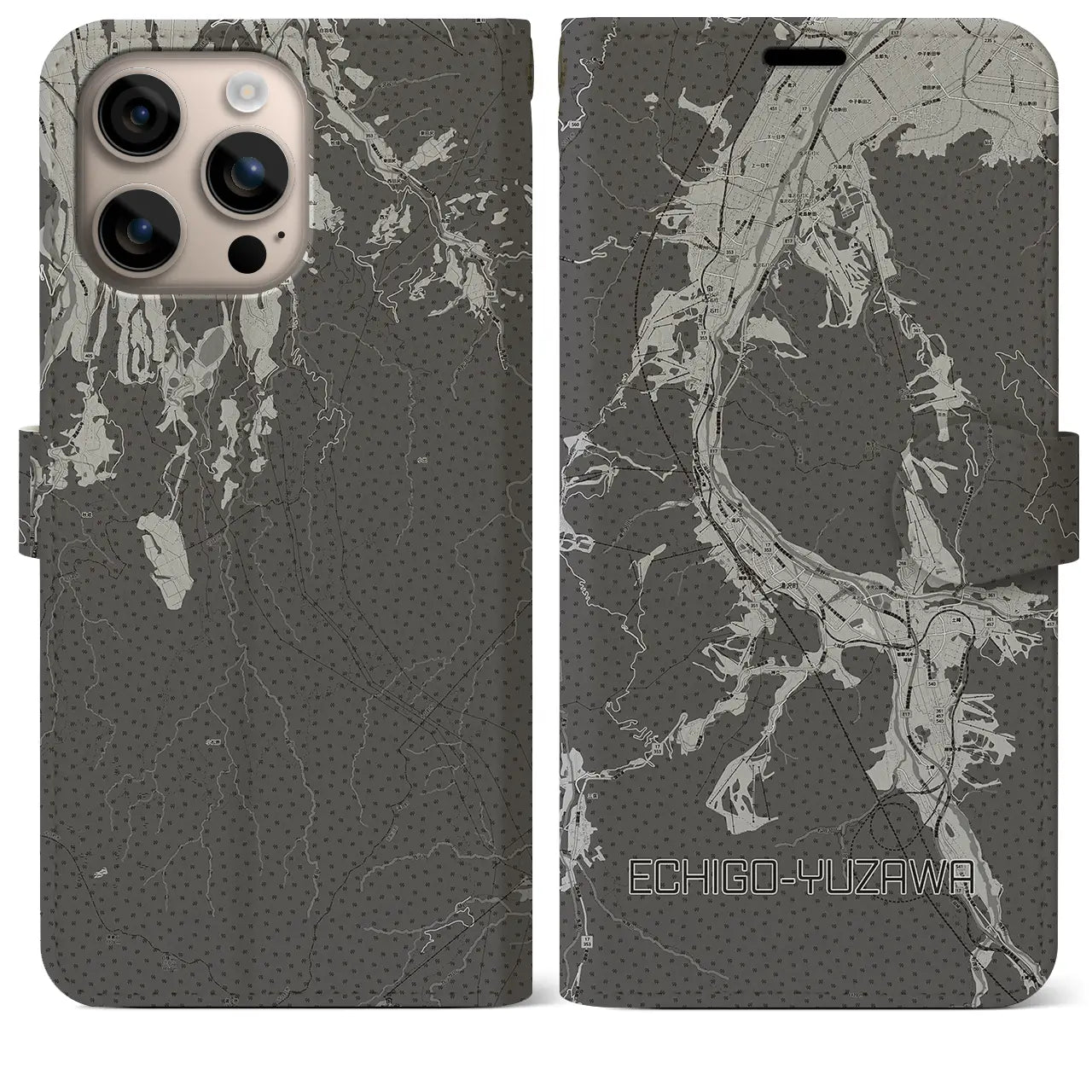 【越後湯沢(新潟県)】地図柄iPhoneケース(手帳タイプ)モノトーン・iPhone 16 Plus 用